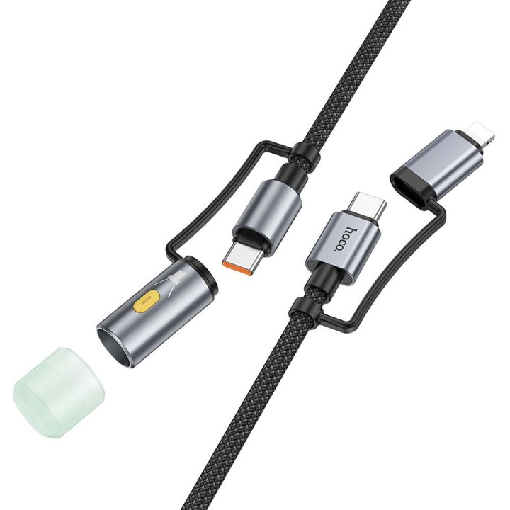 Кабель All-in-one USB C / Lightning — USB C / LED Light Hoco PD 3A 60W 1,2 m U138 чорний