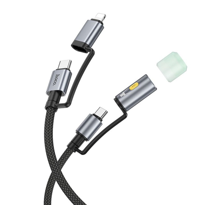 Кабель All-in-one USB C / Lightning — USB C / LED Light Hoco PD 3A 60W 1,2 m U138 чорний