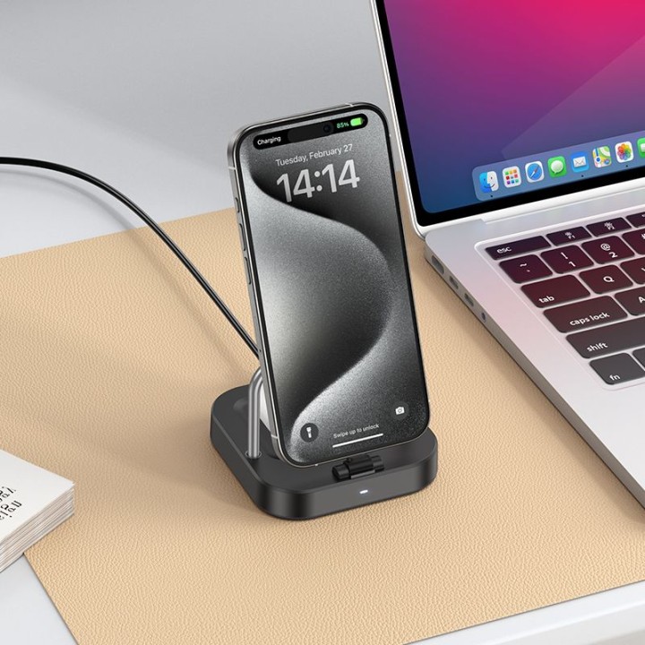 Настольное зарядное устройство Hoco 2w1 USB C PD QC 3A 30W + беспроводная зарядка 5W CQ16B черное