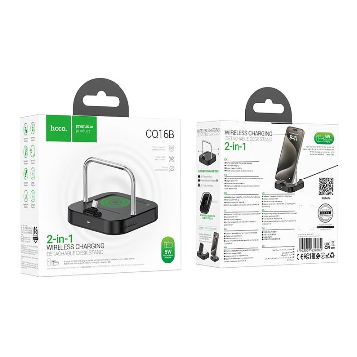 Desktop charger Hoco 2-in-1 USB C PD QC 3A 30W + wireless charging 5W CQ16B black