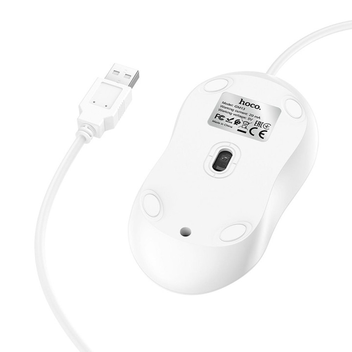 Мышь проводная Hoco USB A 1600 dpi GM13 белая