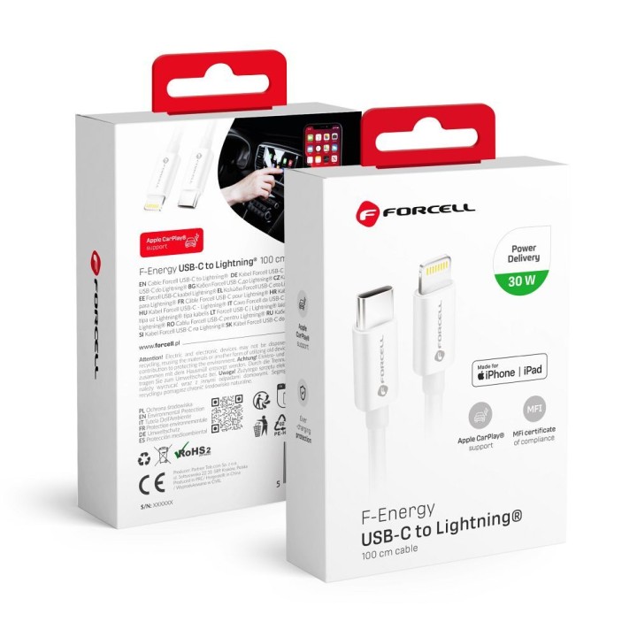 Кабель USB C — Lightning Forcell F-Energy MFi PD 3A 30W 1 m C901 белый