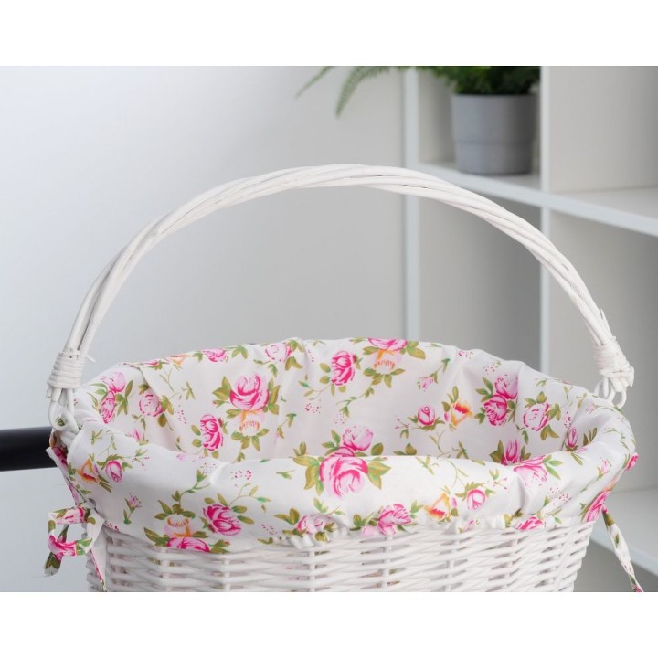 Wicker bicycle basket with fabric lining FSBKT-037-1 white
