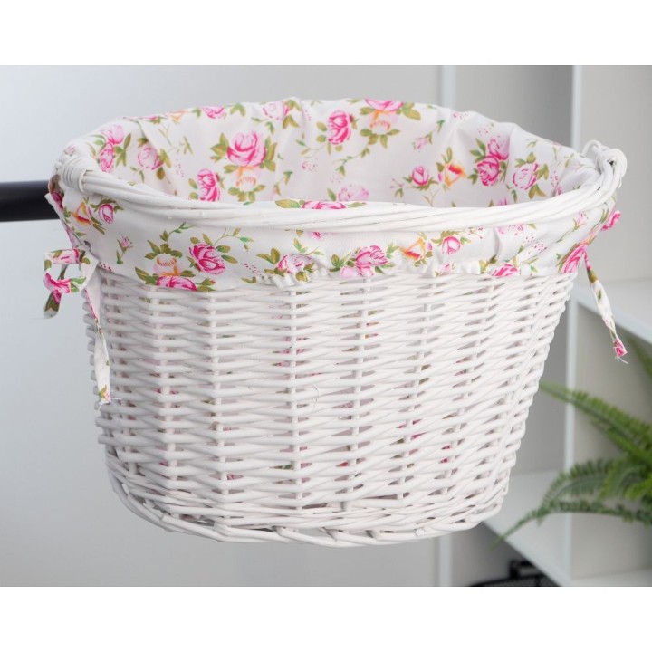 Wicker bicycle basket with fabric lining FSBKT-037-1 white