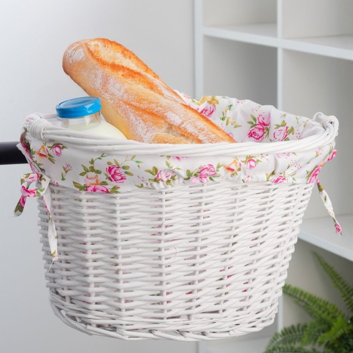 Wicker bicycle basket with fabric lining FSBKT-037-1 white