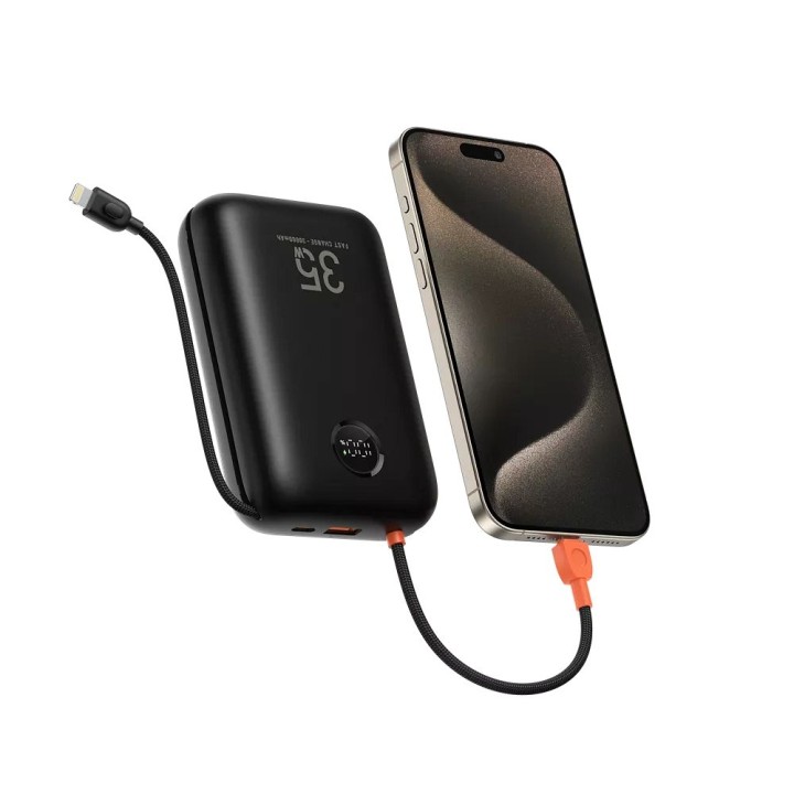 Powerbank Veger K3 (W3018) PD QC3.0 35W 30000 mAh z wbudowanymi kablami Typ C / Lightning czarny