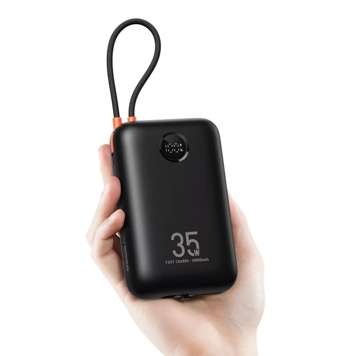 Powerbank Veger K3 (W3018) PD QC3.0 35W 30000 mAh z wbudowanymi kablami Typ C / Lightning czarny