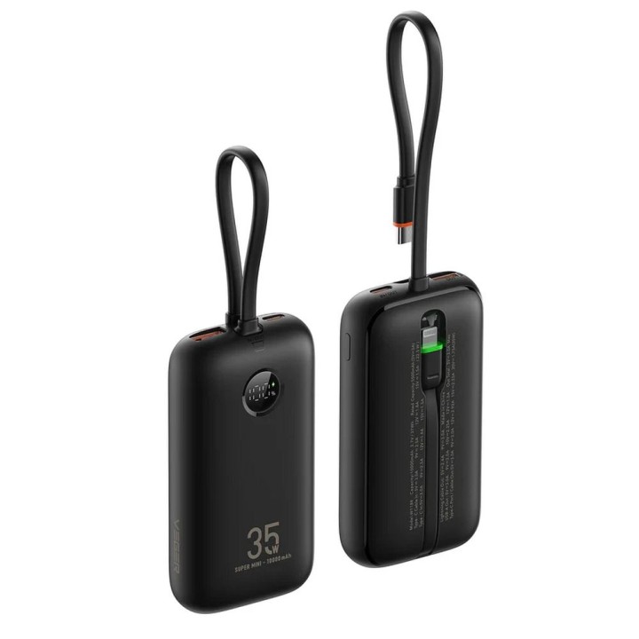 Повербанк Veger K1 (W1188) PD QC3.0 35W 10000 mAh із вбудованими кабелями USB C / Lightning чорний