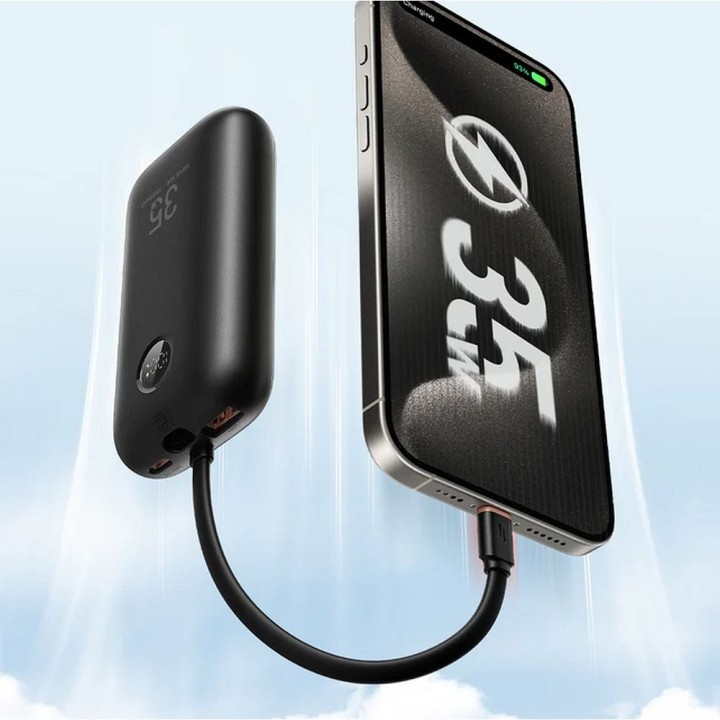 Power bank Veger K1 (W1188) PD QC3.0 35W 10000 mAh with built-in cables USB C / Lightning black