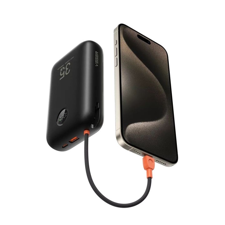 Powerbank Veger K3 (W3018) PD QC3.0 35W 30000 mAh z wbudowanymi kablami Typ C / Lightning czarny