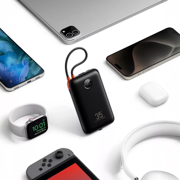 Повербанк Veger K2 (W2068) PD QC3.0 35W 20000 mAh з вбудованими кабелями Тип C / Lightning чорний