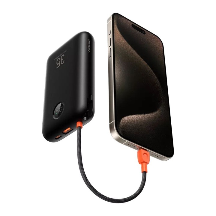 Повербанк Veger K2 (W2068) PD QC3.0 35W 20000 mAh з вбудованими кабелями Тип C / Lightning чорний