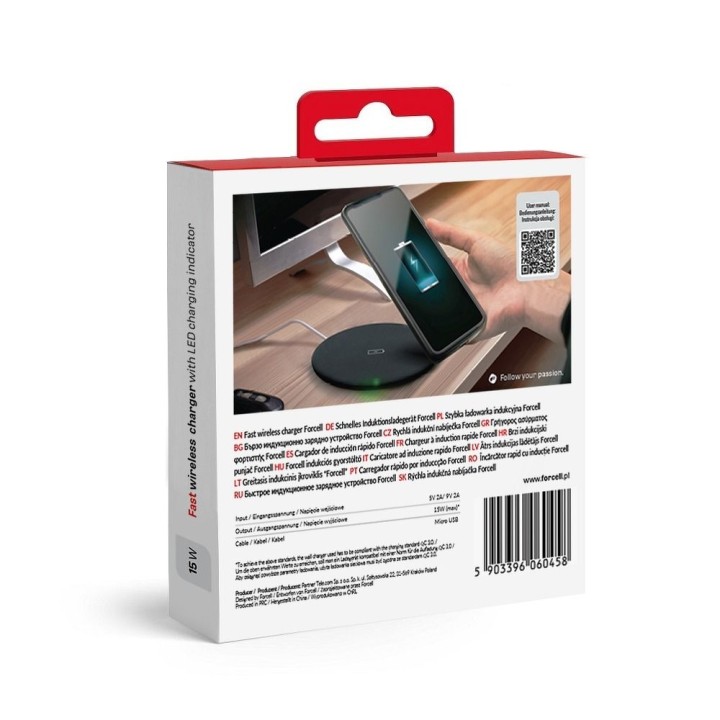 Беспроводное зарядное устройство Forcell F-Energy Qi QC 15W + кабель USB C на USB A, черное