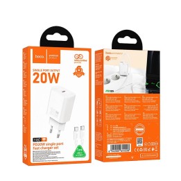 Сетевое зарядное устройство для телефона Hoco USB C QC PD 20W + кабель USB-C – Lightning N60 белое