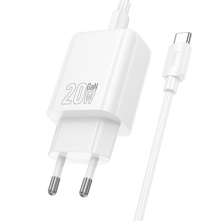 Wall charger for phone Hoco USB C QC PD 20W + cable USB C to Lightning N60 white