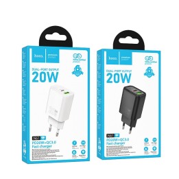 Wall charger for phone Hoco USB A + USB C QC3.0 PD 3A 20W N61 white
