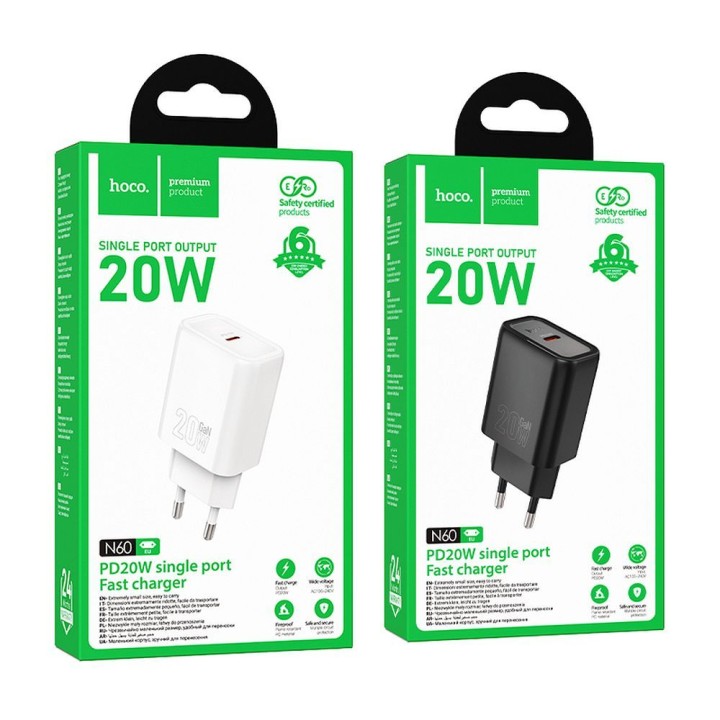 Wall charger for phone Hoco USB C QC PD 20W N60 white