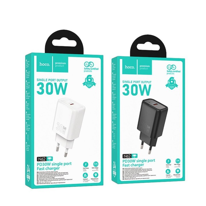 Wall charger for phone Hoco USB C QC PD 30W N62 white