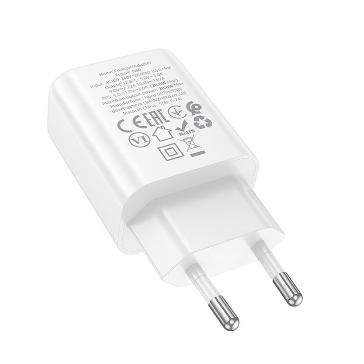 Ładowarka sieciowa do telefonu Hoco USB C QC PD 20W N60 biała
