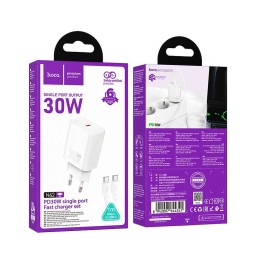 Wall charger for phone Hoco USB C QC PD 30W + cable USB C to USB C N62 white