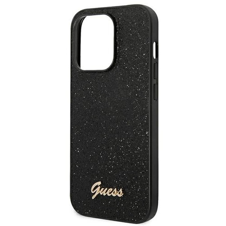 GUESS чохол для IPHONE 14 Pro GUHCP14LHGGSHK (Glitter Flakes Script Метал Логотип) чорний