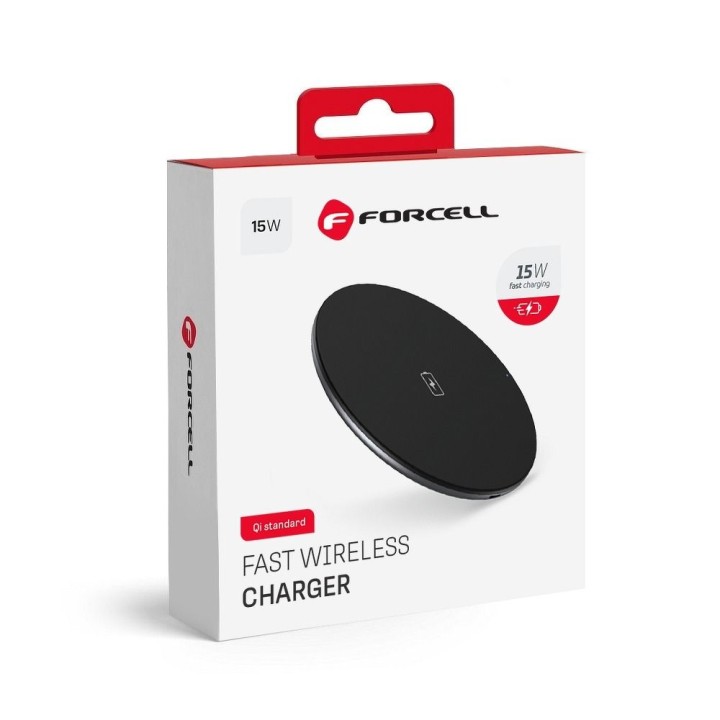 Wireless charger Forcell F-Energy Qi QC 15W + cable USB C to USB A black