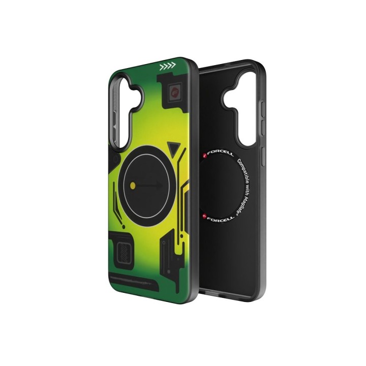 Чохол для Samsung S25 PLUS Forcell F-Protect Levels Dual Layer 4D technology сумісний із MagSafe Military Drop-Test cyber green
