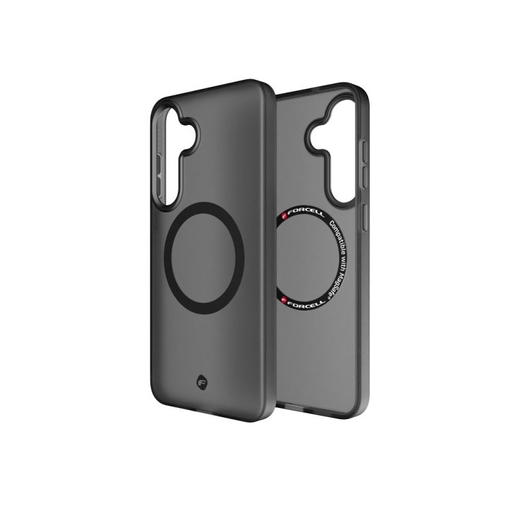 Case for Samsung S25 PLUS Forcell F-Protect Levels Dual Layer 4D technology compatible with MagSafe Military Drop-Test smoky bla