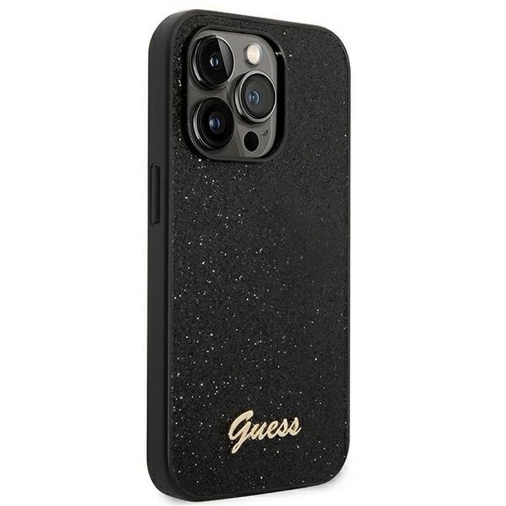 GUESS чохол для IPHONE 14 Pro GUHCP14LHGGSHK (Glitter Flakes Script Метал Логотип) чорний
