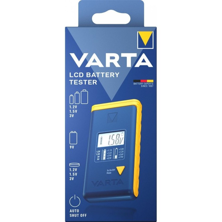 VARTA тестер батарейок з дисплеєм (AA, AAA, тип C, тип D, 9V, кнопкові) 893101111 синій