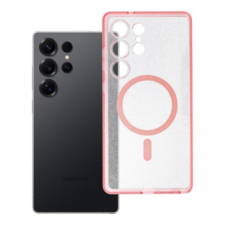 Case for Samsung S25 ULTRA Clear Mag Cover - Glitter (Str) compatible with MagSafe pink with glitter
