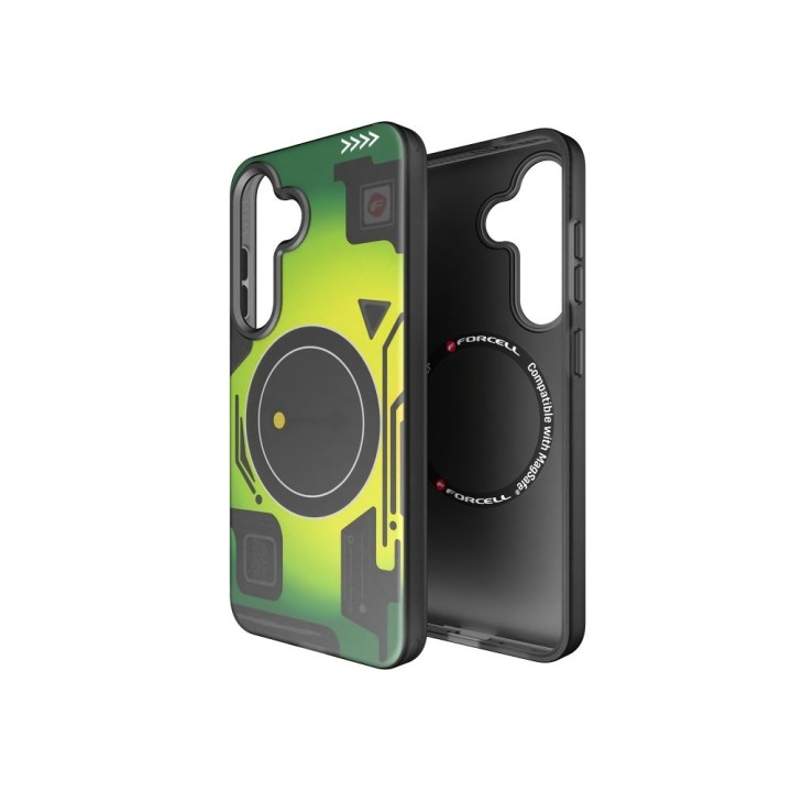 Чохол для Samsung S25 Forcell F-Protect Levels Dual Layer 4D technology сумісний з MagSafe Military Drop-Test cyber green