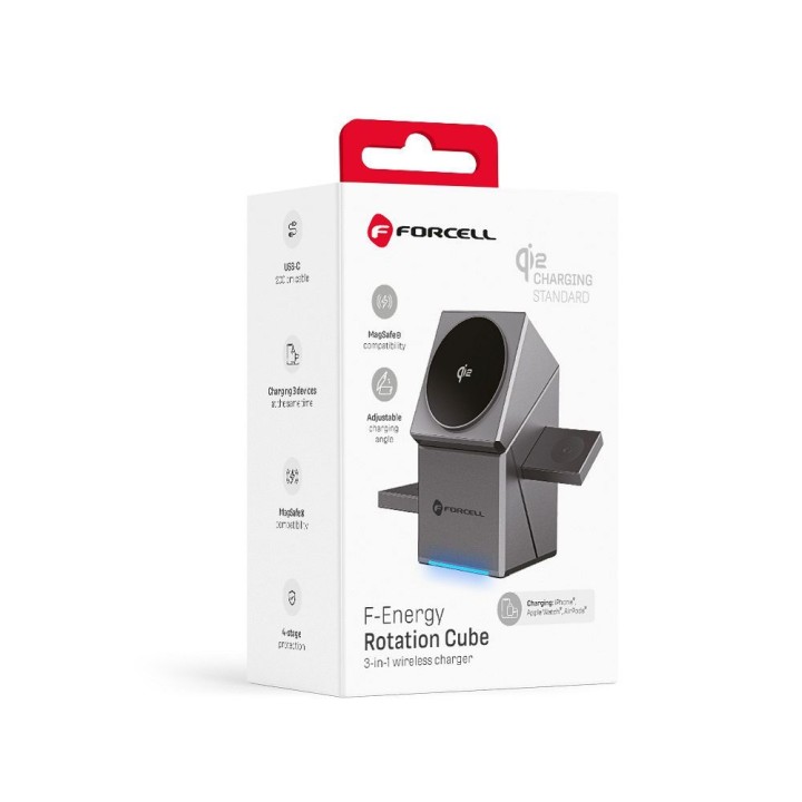 Wireless charger Forcell F-Energy 3-in-1 Rotation Cube Qi2 MagSafe (F-06) compatible silver 0INT