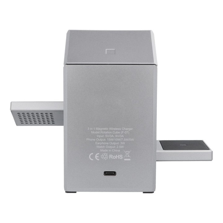 Ładowarka indukcyjna Forcell F-Energy 3w1 Rotation Cube Qi2 zgodna z MagSafe (F-06) srebrna 0INT