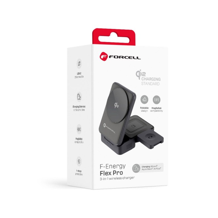 Wireless charger Forcell F-Energy 3w1 Flex Pro Qi2 MagSafe compatible (F-05) silver