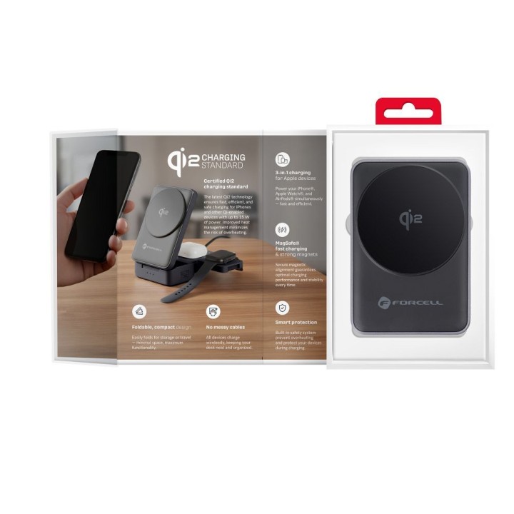 Wireless charger Forcell F-Energy 3w1 Flex Pro Qi2 MagSafe compatible (F-05) silver