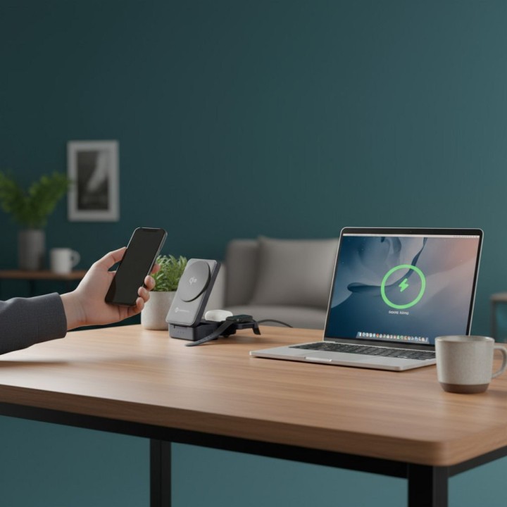 Беспроводное зарядное устройство Forcell F-Energy 3 в 1 Flex Pro Qi2, совместимое с MagSafe (F-05), серебристое