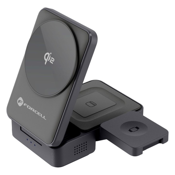 Wireless charger Forcell F-Energy 3-in-1 Flex Pro Qi2 compatible with MagSafe (F-05) silver