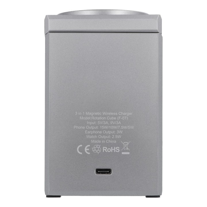 Ładowarka indukcyjna Forcell F-Energy 3w1 Rotation Cube Qi2 zgodna z MagSafe (F-06) srebrna 0INT