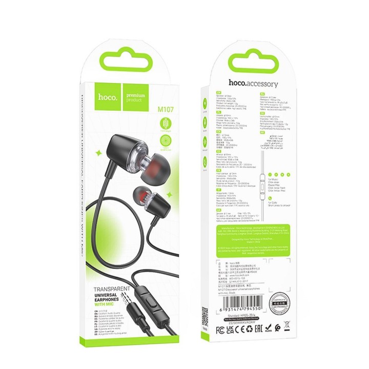Wired in-ear headphones Jack 3,5 mm Hoco M107 black (SC)