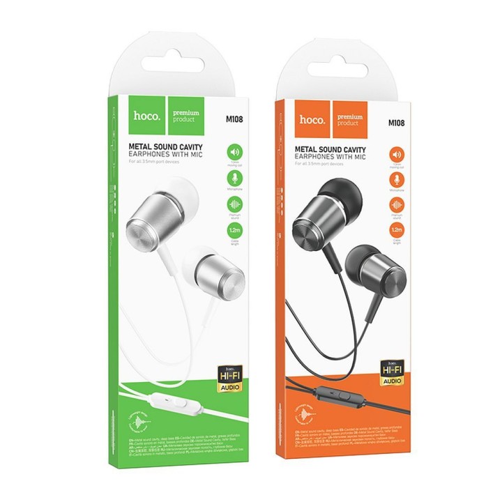 Wired in-ear headphones Jack 3,5 mm Hoco M108 grey