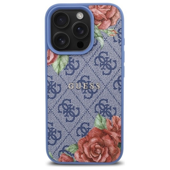GUESS futerał do IPHONE 16 Pro kompatybilny z MagSafe GUHMP16LP4ROPEMCB (4G Flowers Print) blue