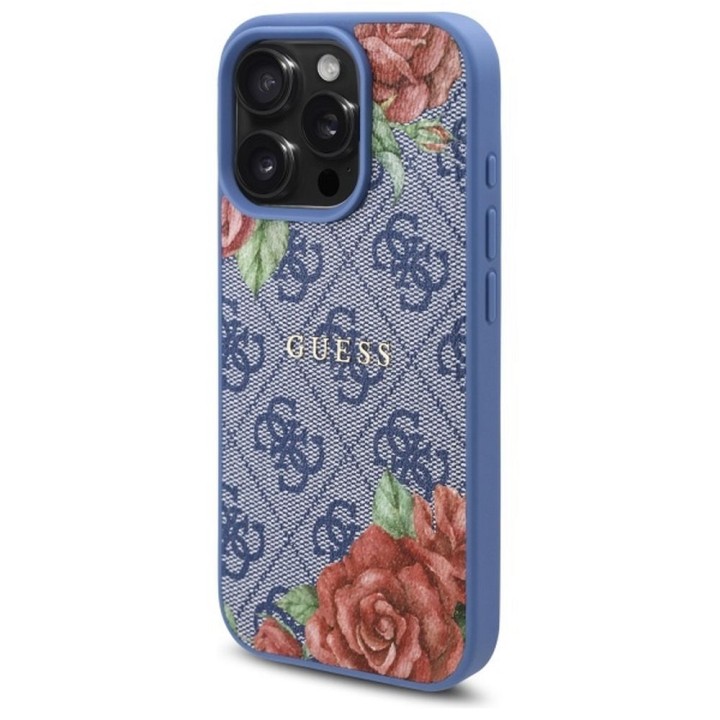 GUESS чехол для IPHONE 16 Pro, совместимый с MagSafe GUHMP16LP4ROPEMCB (4G Flowers Print) синий