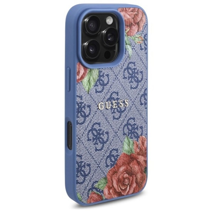 GUESS чехол для IPHONE 16 Pro, совместимый с MagSafe GUHMP16LP4ROPEMCB (4G Flowers Print) синий