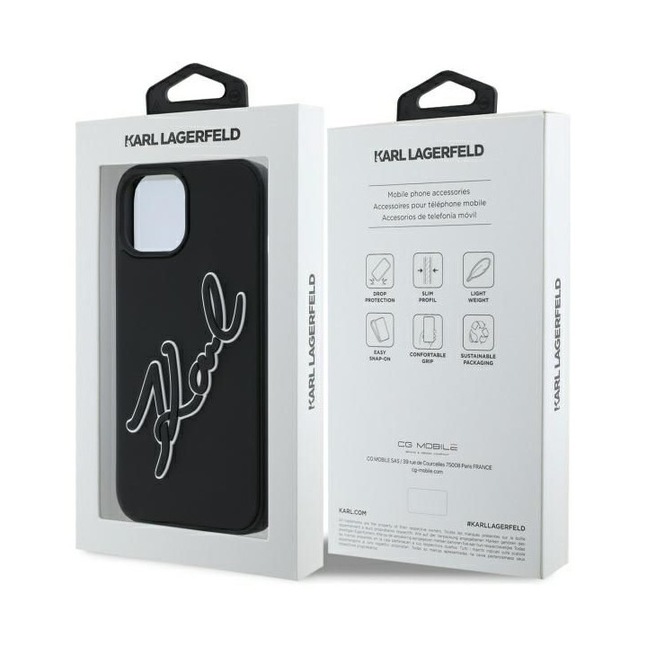 KARL LAGERFELD чехол для IPHONE 15 KLHCP15S3DRKSDLK (3D Rubber Signature) black