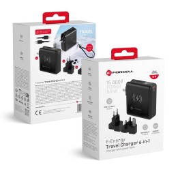 Wielofunkcyjna charger Forcell F-Energy 6w1 USB A + USB C PD 45W + power bank 15000 mAh + wireless charging 15W black