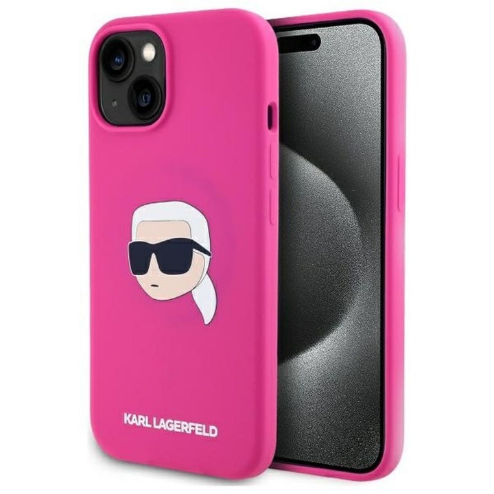 KARL LAGERFELD чохол для IPHONE 15 сумісний з Magsafe KLHMP15SSKHPPLF (SIL KL Head Print) fuschia