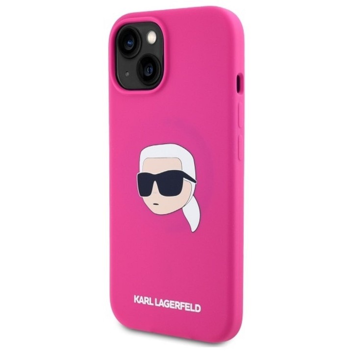 KARL LAGERFELD case for IPHONE 15 compatible with MagSafe KLHMP15SSKHPPLF (SIL KL Head Print) fuchsia