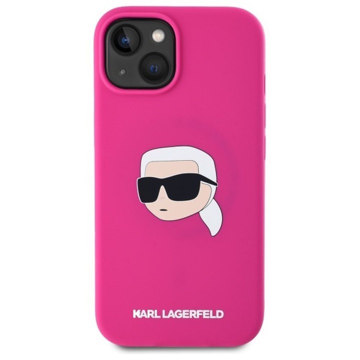 KARL LAGERFELD case for IPHONE 15 compatible with MagSafe KLHMP15SSKHPPLF (SIL KL Head Print) fuchsia