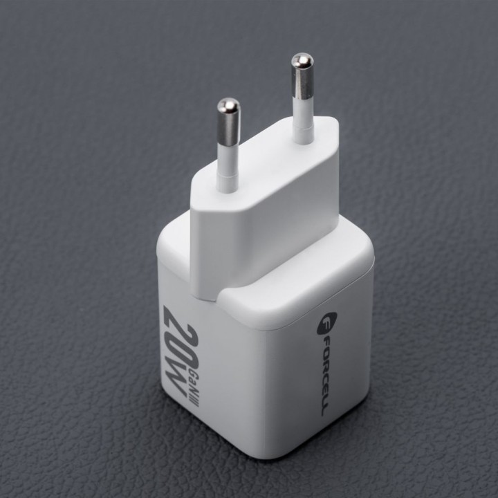 Мережевий зарядний пристрій для телефону Forcell F-Energy Mini GaN III USB C + USB A QC4.0 PD 20W VT-35A білий 0INT
